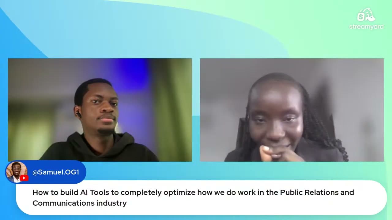 The live stream at nine minutes, showing a viewer question on screen beside the hosts