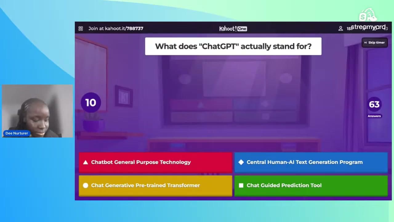 A live multiple choice poll on screen asking what ChatGPT stands for